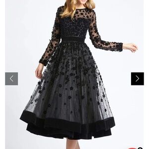 Mac Duggal Black Floral Embellished Illusion High Neck Long Sleeve Fit & Flare 6